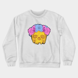 Yellow Skull with Blue and Pink Flower Crown Crewneck Sweatshirt